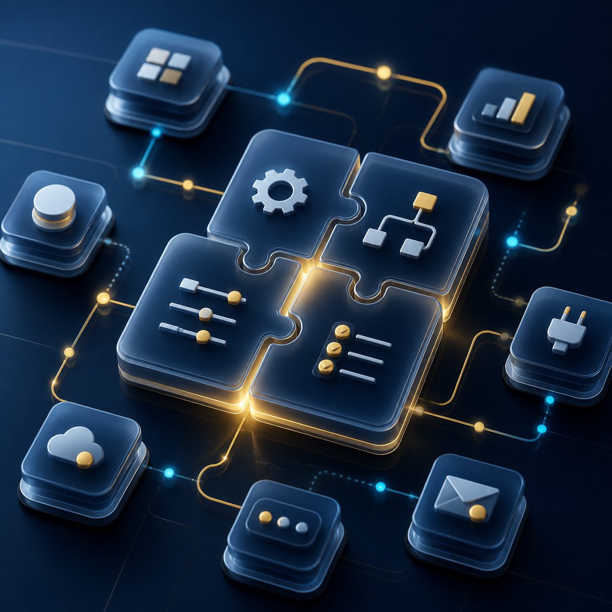 Modular workflow blocks and connector nodes forming a custom automation.